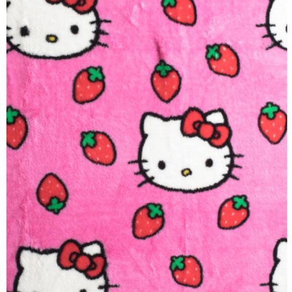 Hello Kitty Pink Strawberry Sweet Faux Fur Throw Blanket 50x70” - Picture 2 of 4